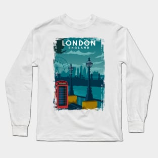 London Travel Poster with the skyline and more Long Sleeve T-Shirt